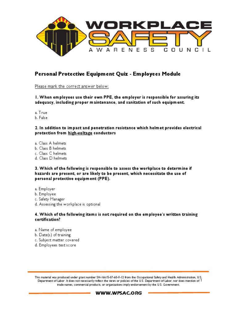 quiz_ppe_employee.pdf Personal Protective Equipment Prevention