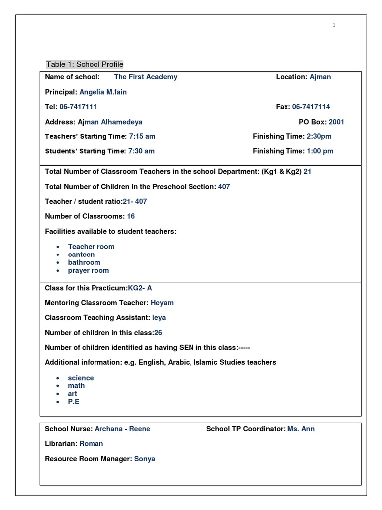 The First Academy School Profile | PDF
