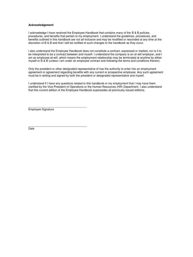 Employee Handbook Acknowledgement Form | PDF