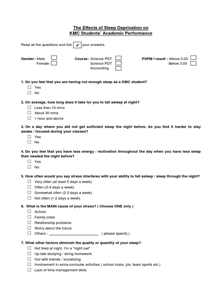 The Effects of Sleep Deprivation on KMC Students' Academic Performance