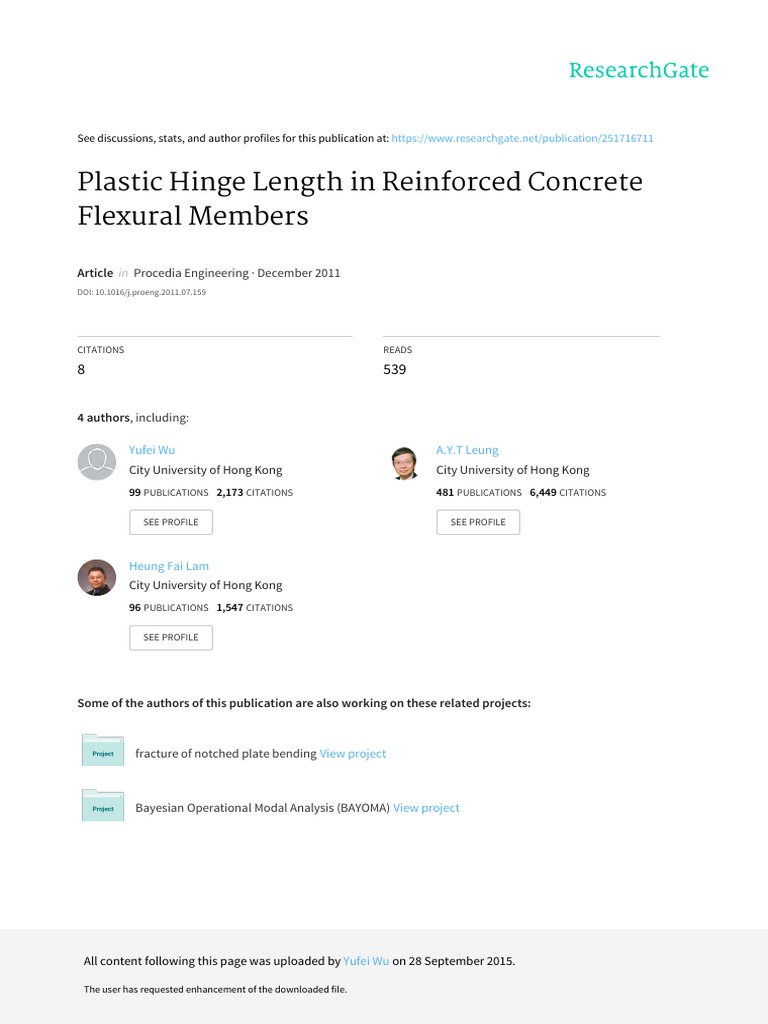 Plastic Hinge Length in Reinforced Concrete Flexural Members PDF