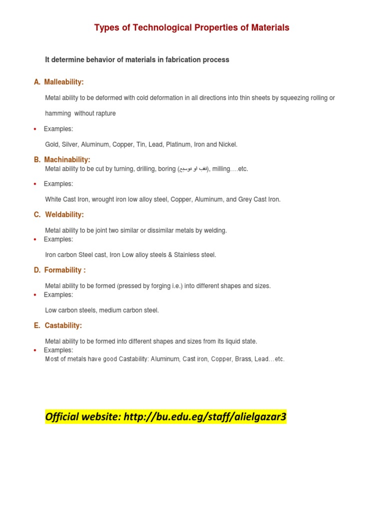 Types Of Technological Properties Of Materials Pdf