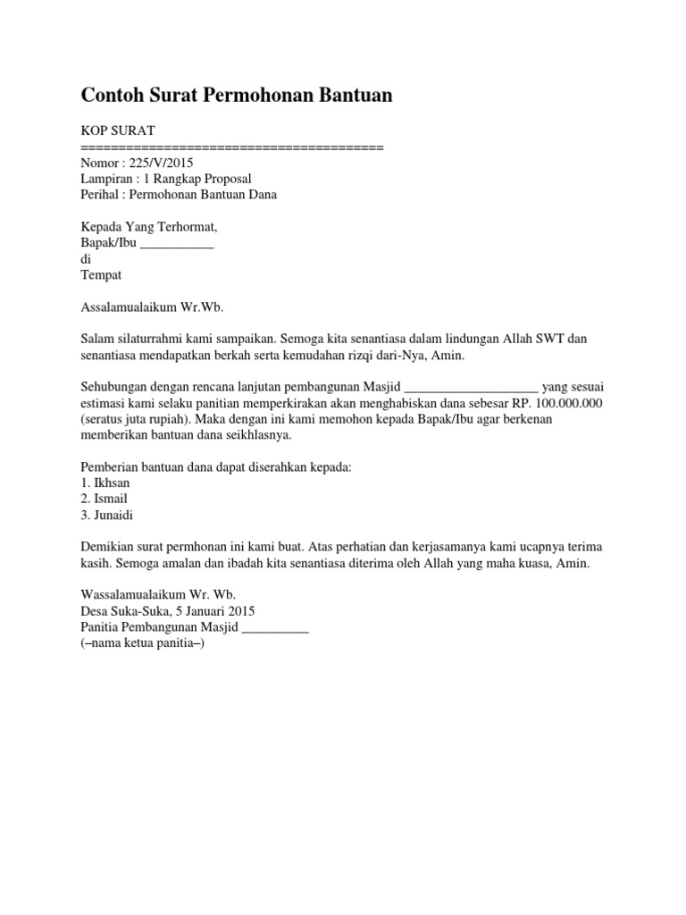 Contoh Surat Permohonan Bantuan Pdf