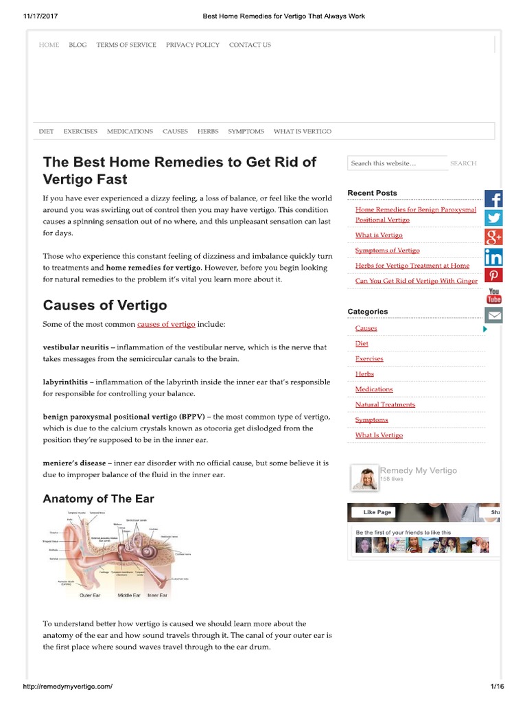 Best Home Remedies For Vertigo That Always Work | PDF
