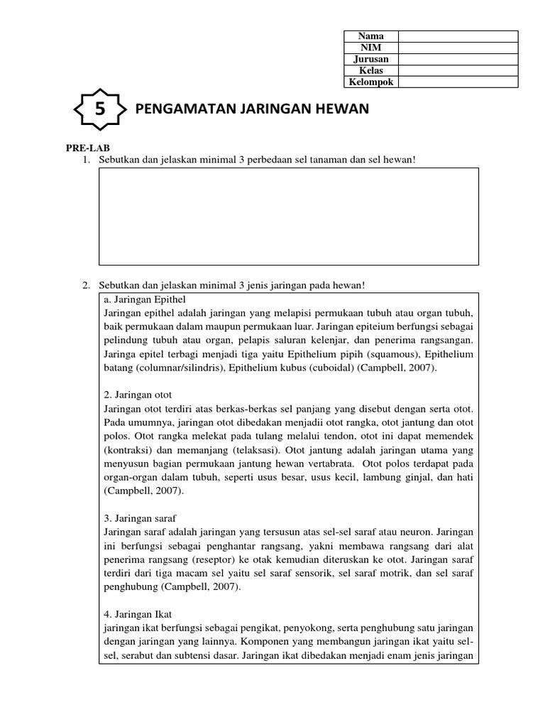Prelab Jaringan Hewan