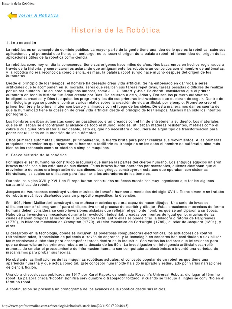 Historia de La Robótica | PDF | Robot | Robótica