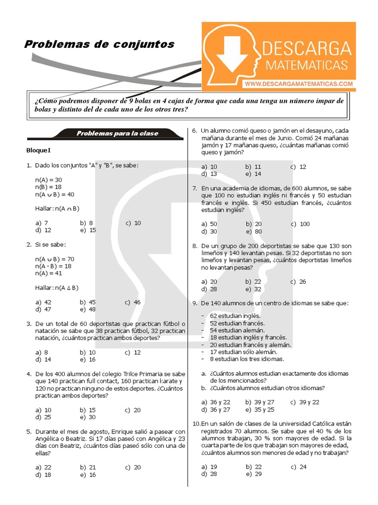 Problemas de Conjuntos para Secundaria | PDF | Asociación de Futbol ...