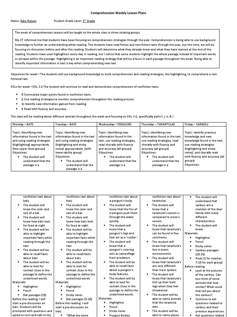 3rd Grade Comprehension Lesson Plans | PDF | Reading Comprehension ...