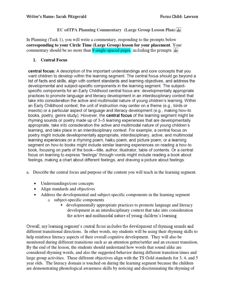Edtpa Planning PDF Educational Assessment Learning