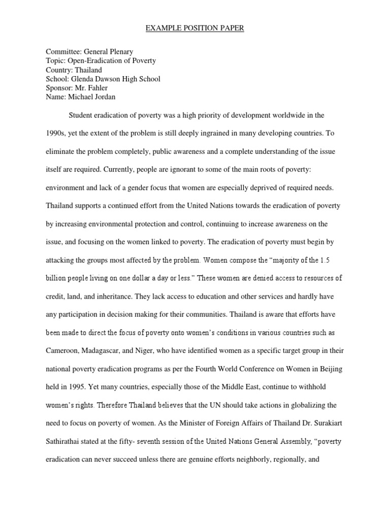 Position Paper Example  PDF  Poverty Reduction  Poverty