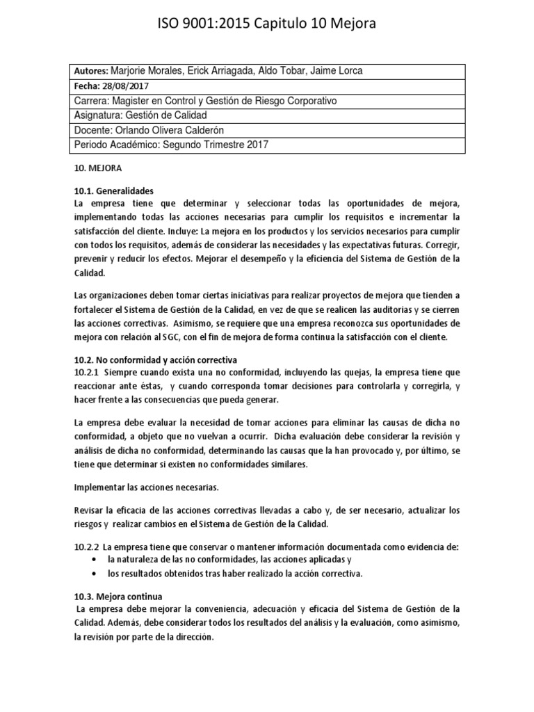 Mejora Continua en ISO 9001:2015 | PDF | Gestión de la calidad ...