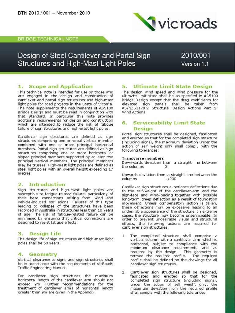 Design of Cantilever Sign Structures | PDF | Fatigue (Material) | Traffic