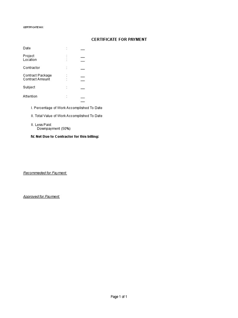 Certificate For Payment Blank | PDF