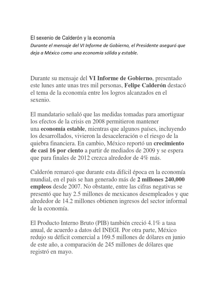 El Sexenio de Calderón y La Economía | PDF | Tipo de cambio | México