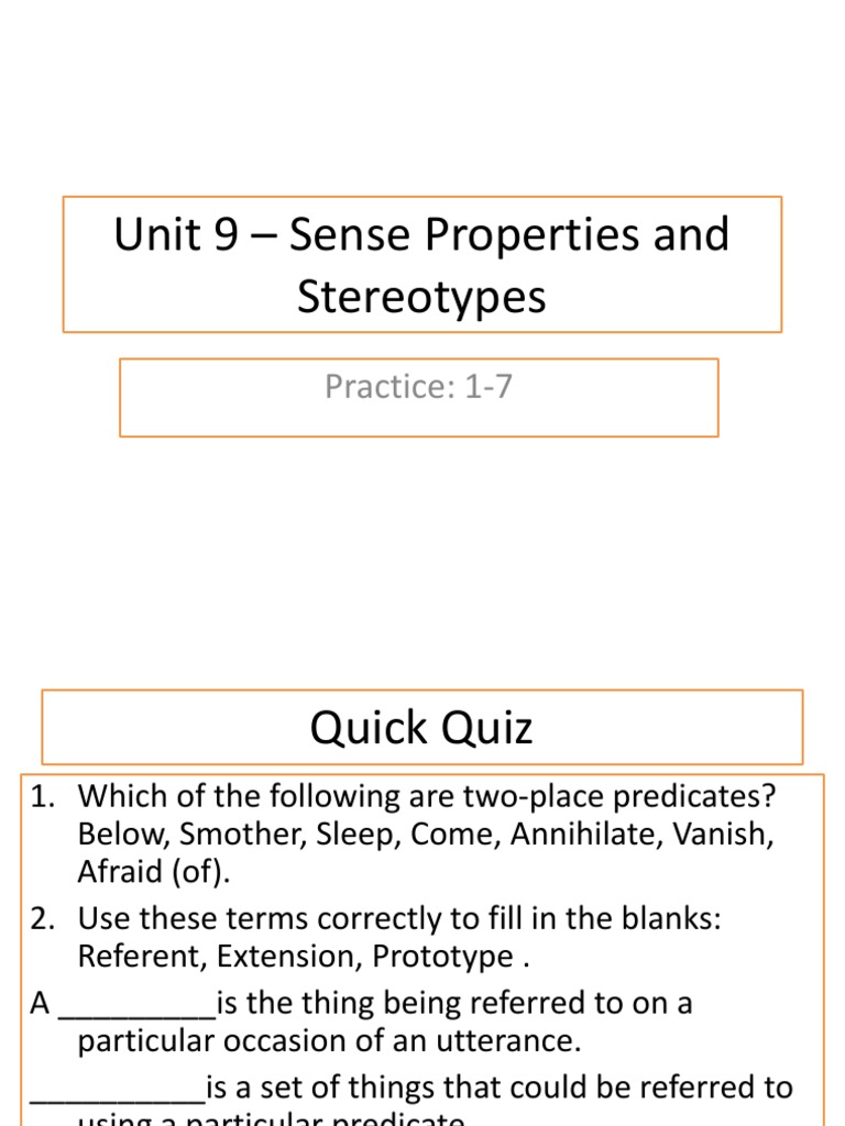 Sense Properties and Stereotypes Explained | PDF | Semantics | Definition