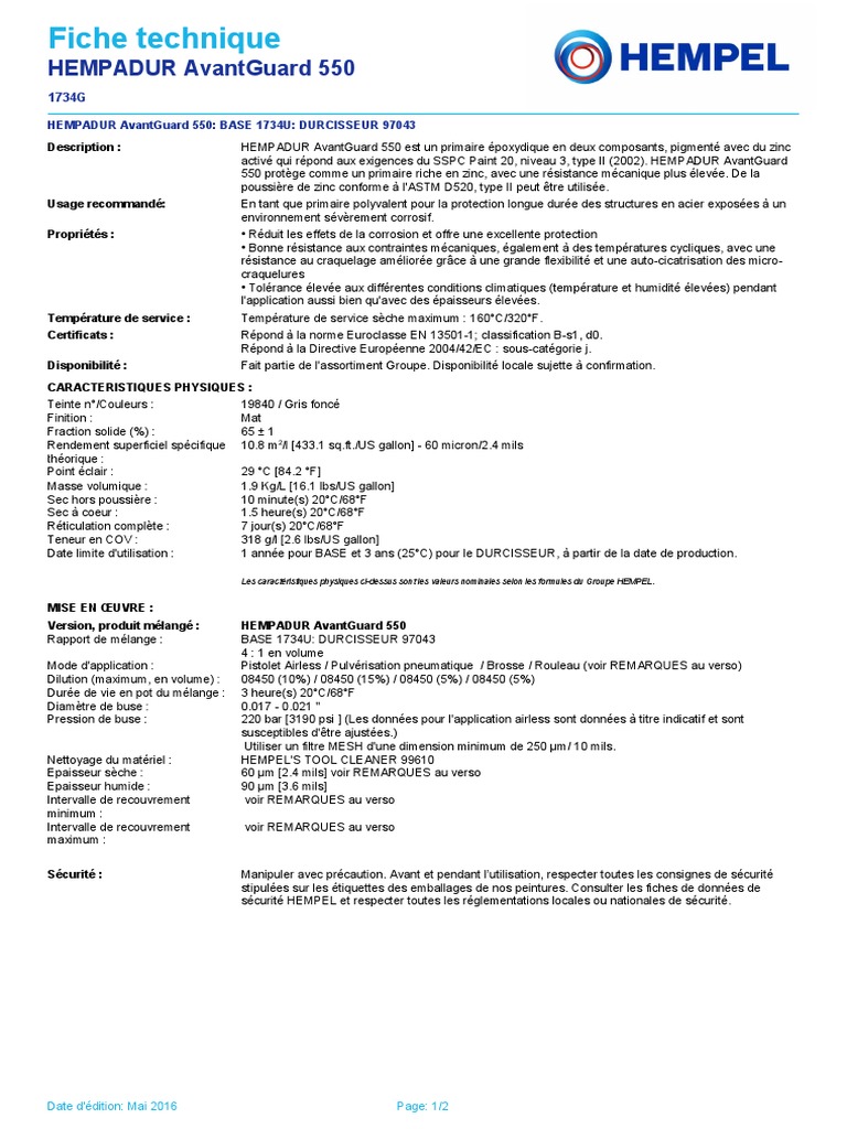 Pds Hempadur Avantguard 550 Fr-Fr | Pdf | Zinc | Humidité Relative