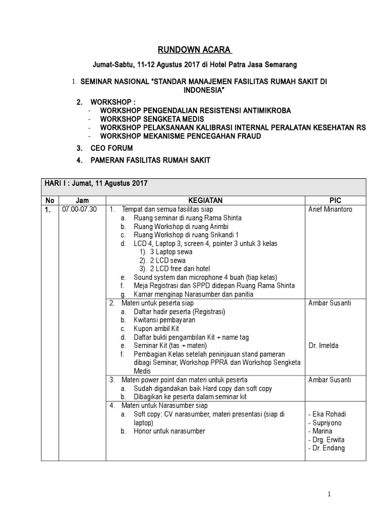 Rundown Seminar dan Workshop RS 2017 | PDF