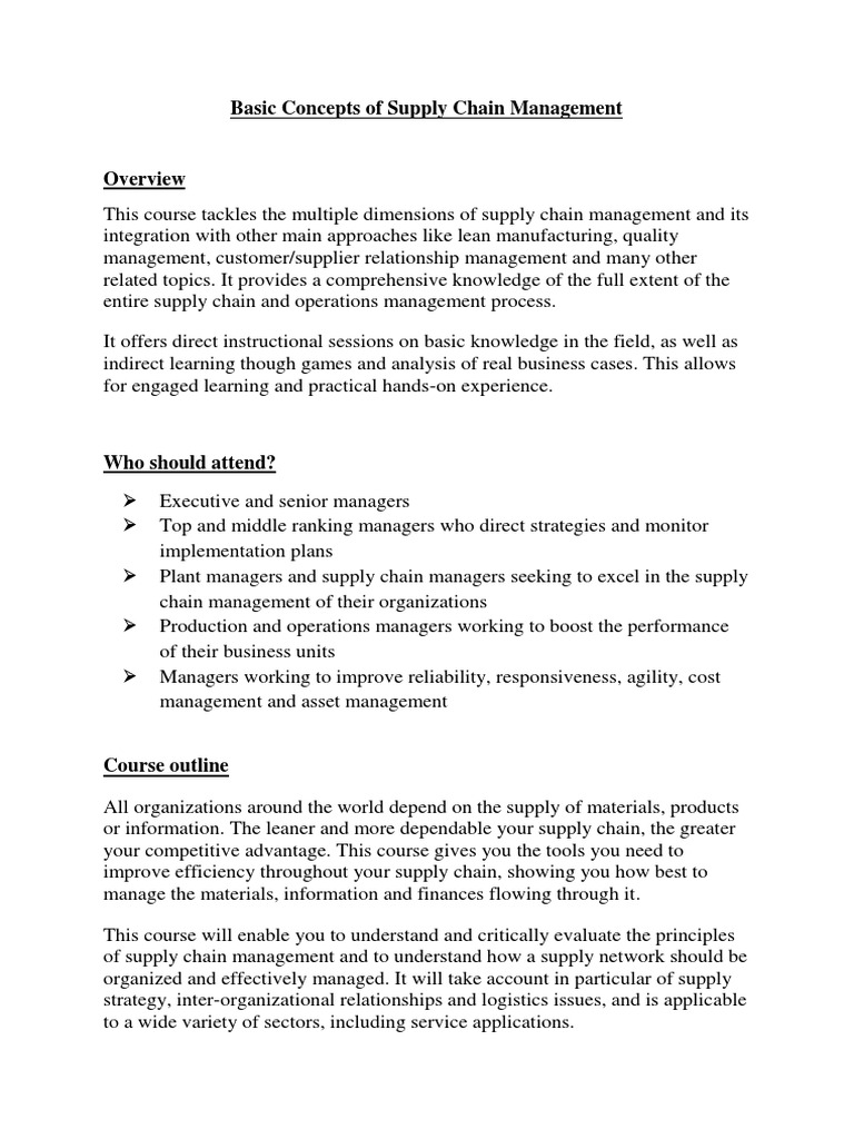 Supply Chain Management Essentials Course | PDF | Supply Chain | Lean ...