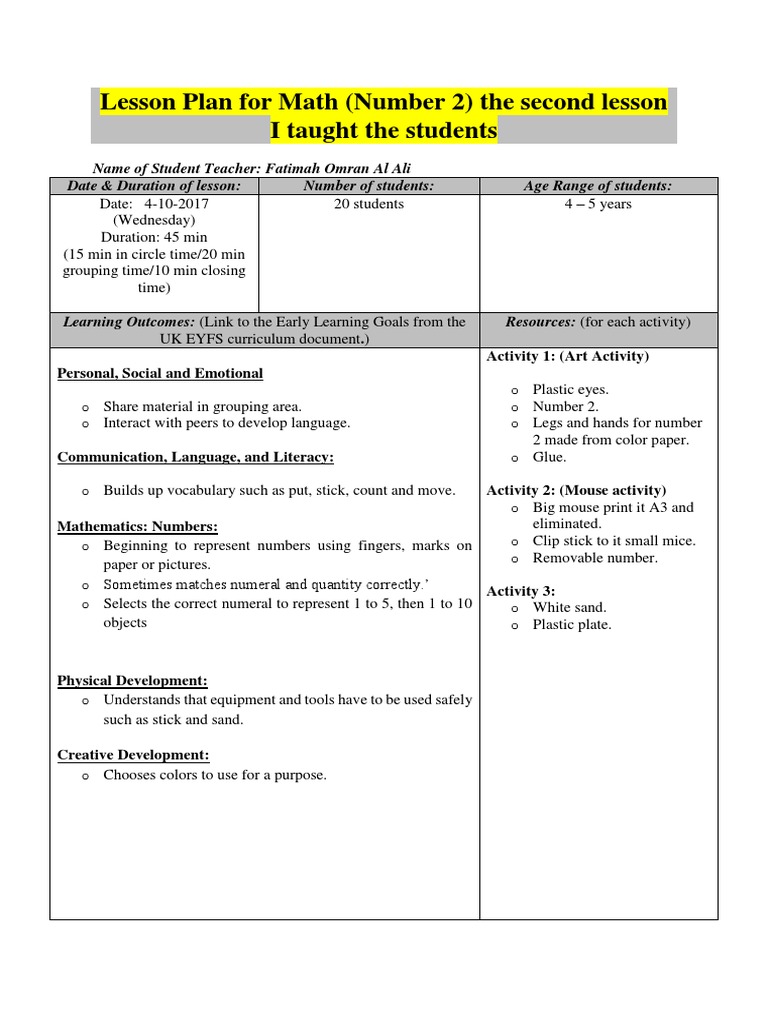 lesson plan 2 number 2 | Lesson Plan | Teachers