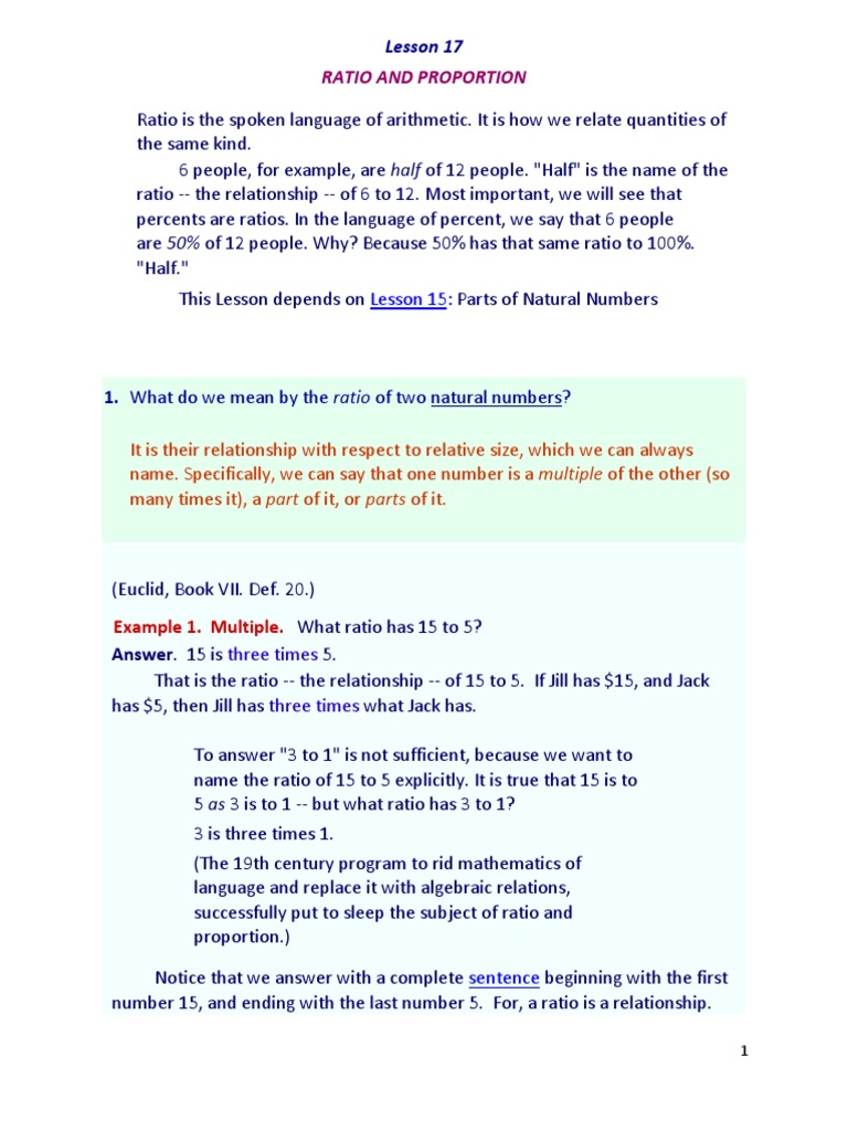 Ratio and Proportion - 1 | Download Free PDF | Ratio | Fraction ...