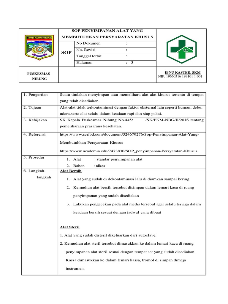Sop Penyimpanan Alat Yang Membutuhkan Persyaratan Khusus