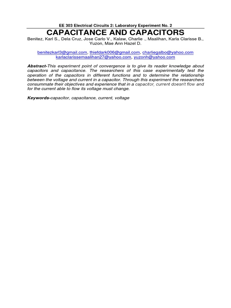 Capacitor Lab Report PDF Capacitor Electricity
