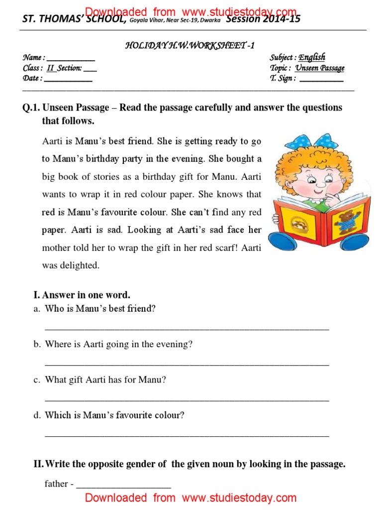 Cbse Class 2 English Practice Worksheets