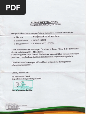 Surat Keterangan Pt Petrokimia Gresik