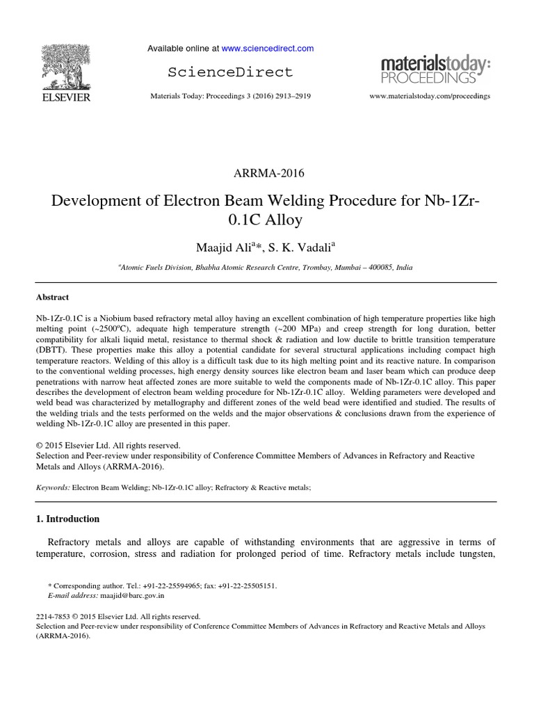 Development EBW Prosedur (Ali2016) | PDF | Welding | Construction