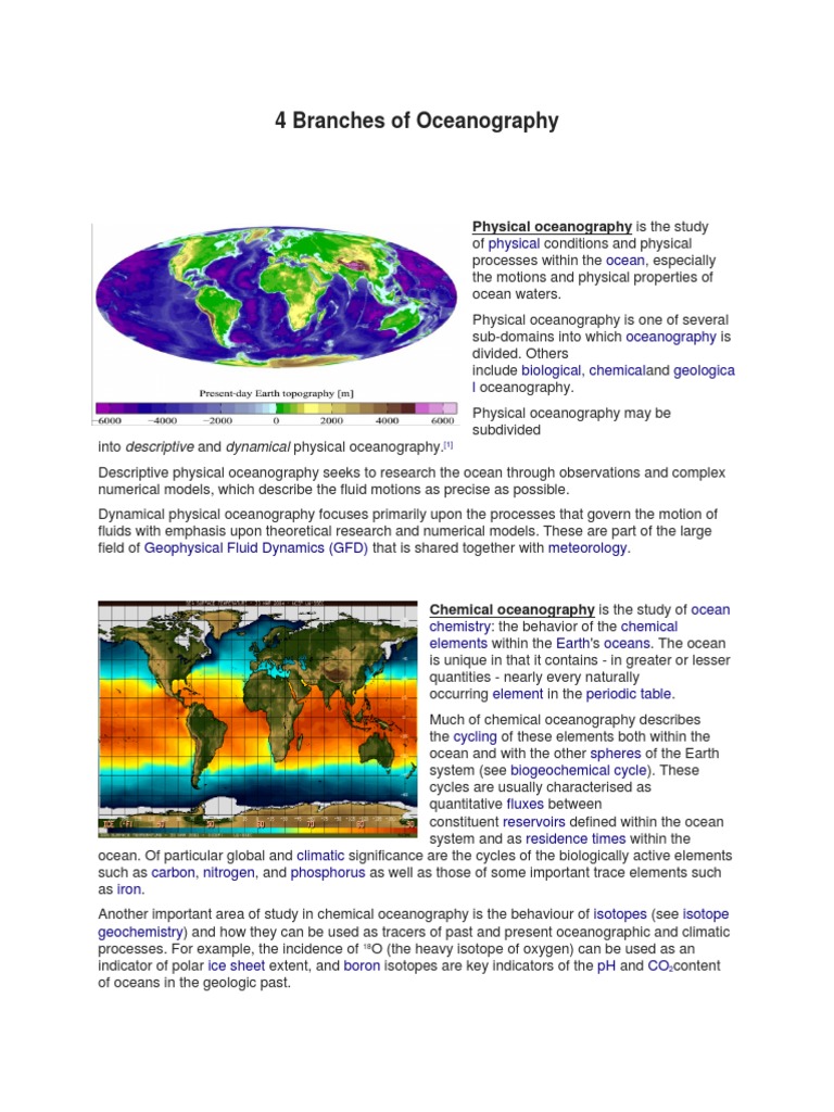 Four Main Branches of Oceanography | PDF | Oceanography | Physical ...