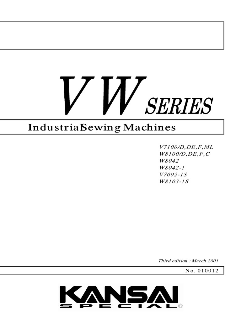 VW 8103 12 Instructions PDF Sewing Machine Belt (Mechanical)