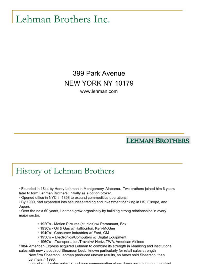 Lehman Brothers PDF Lehman Brothers Investment Banking
