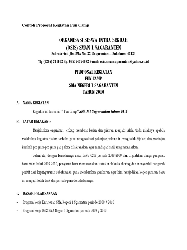 Contoh Proposal Kegiatan Fun Camp