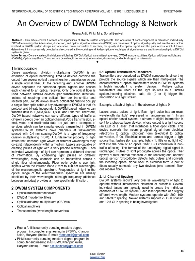 An Overview of DWDM Technology & Network PDF | PDF
