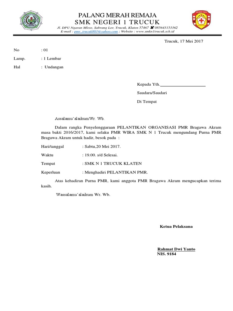 Contoh Surat Undangan Alumni Pmr