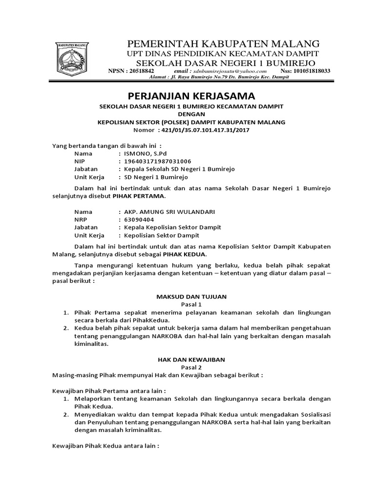 Kepala Sekolah SD Negeri 1 Tirtomoyo Unit Kerja.