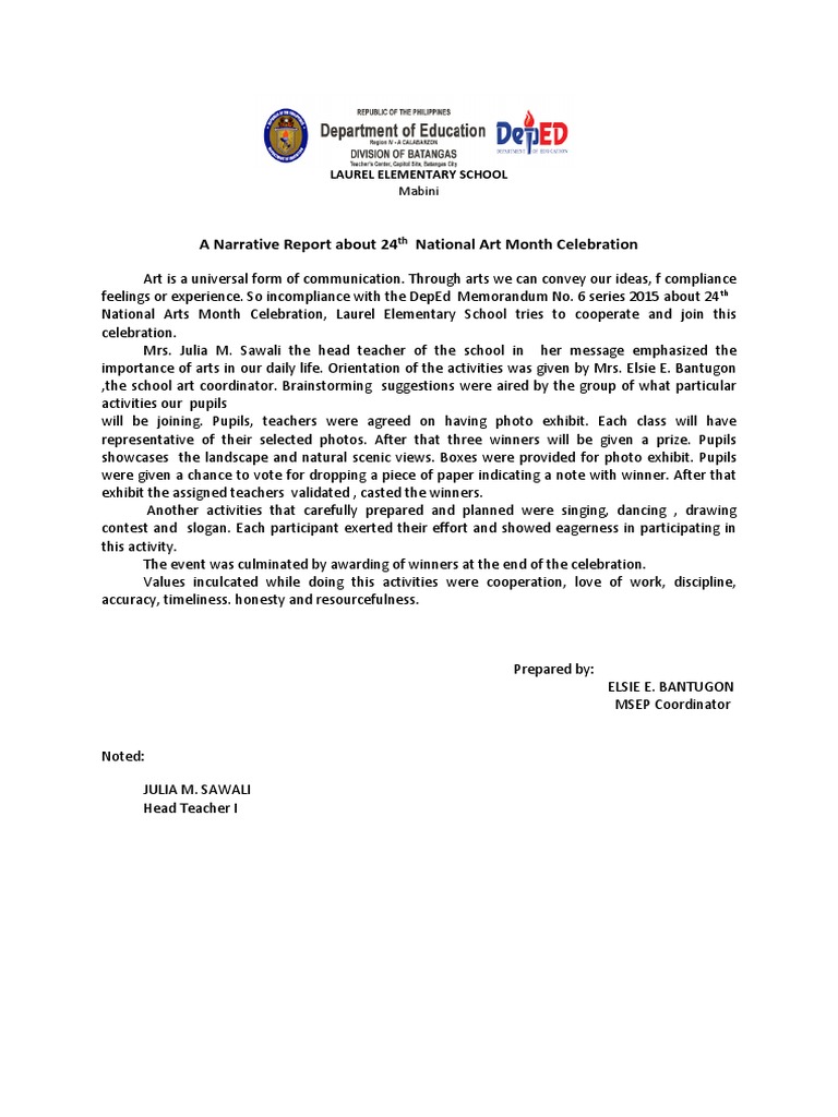 A Narrative Report About Arts Month