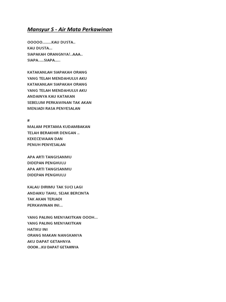 Lirik Lagu Air Mata Perkawinan Mansyur S - Terkait Mata