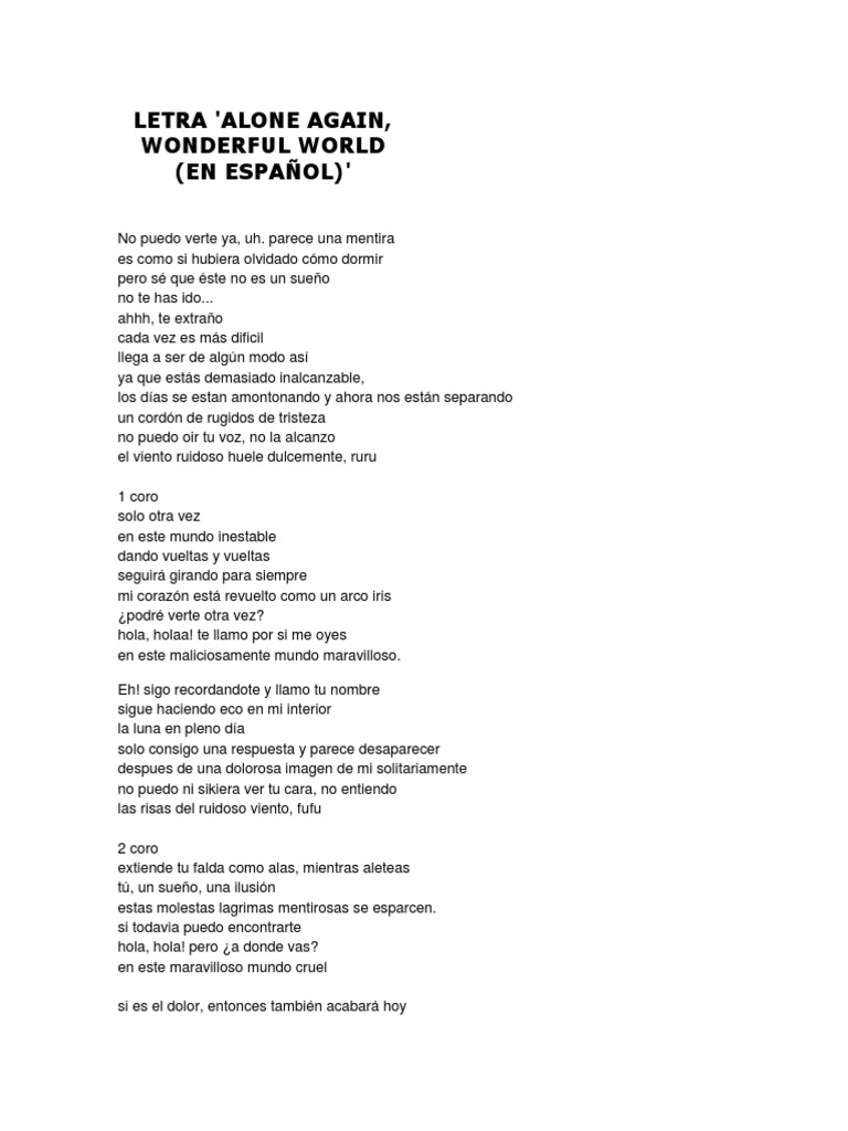 Letra 'Alone Again, Wonderful World (En Español) ' | PDF | Poesía ...