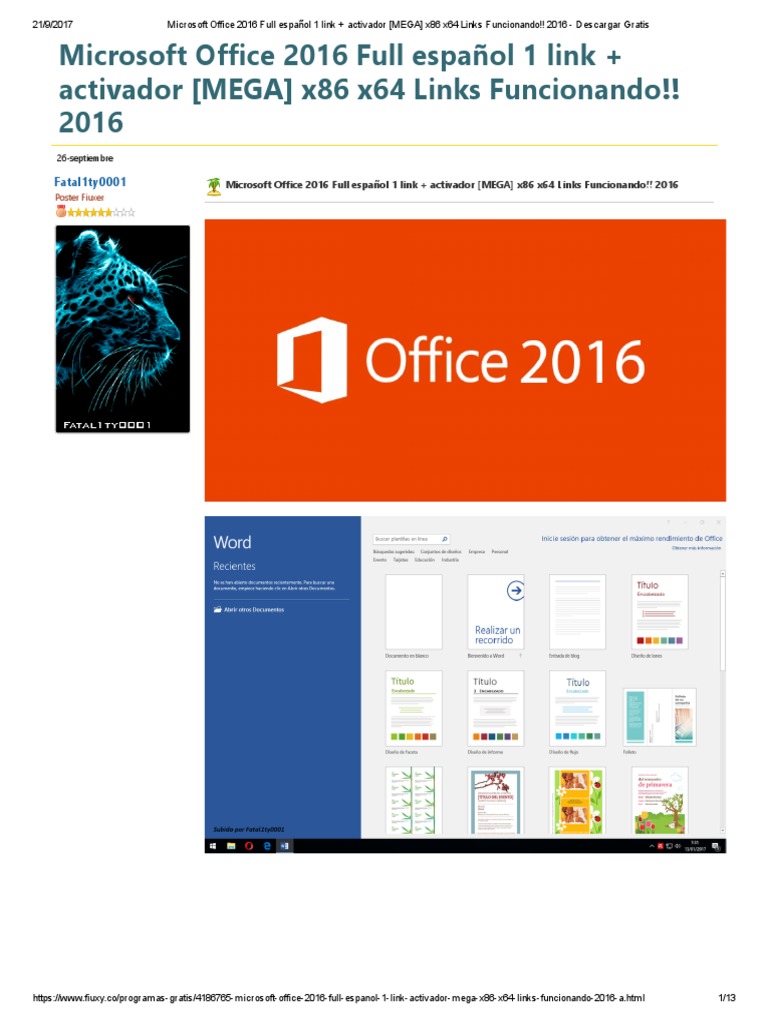 Microsoft Office 2016 Full Español 1 Link + Activador (MEGA) x86 x64 Links  Funcionando!! 2016 - Descargar Gratis | PDF | Empresas de tecnología de la  información de los Estados Unidos | Microsoft