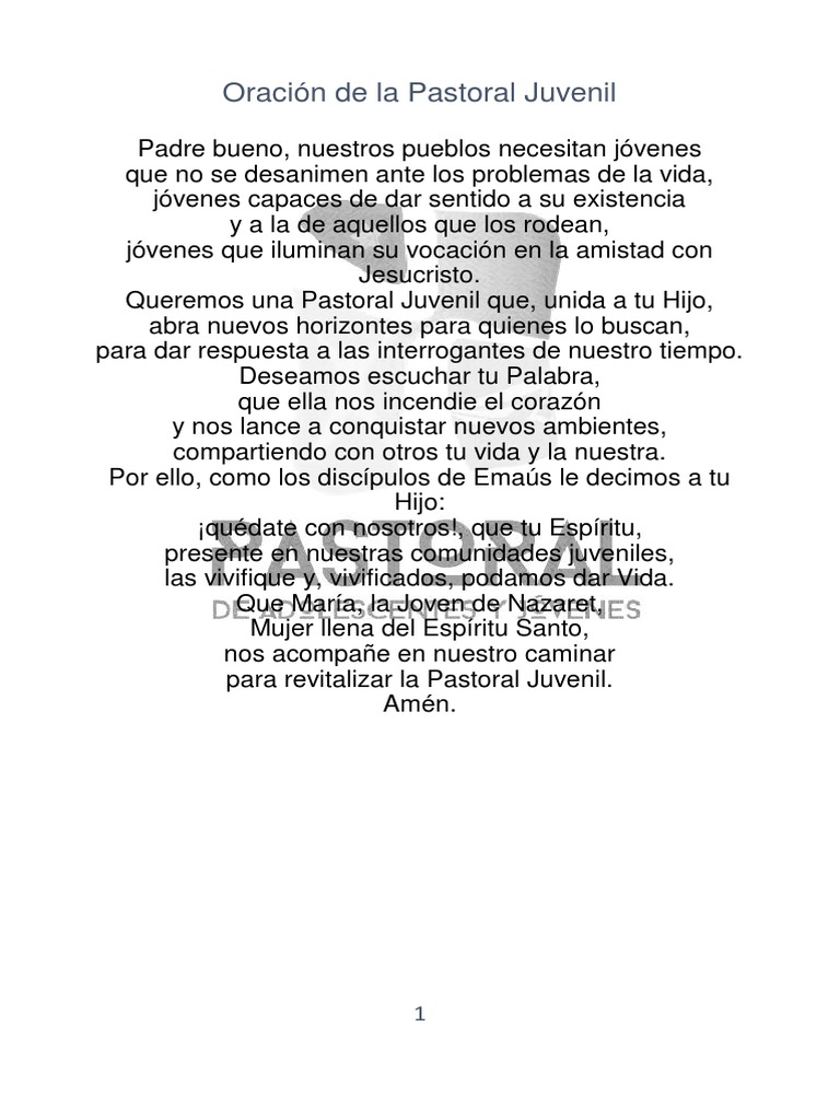 Oración de La Pastoral Juvenil | PDF