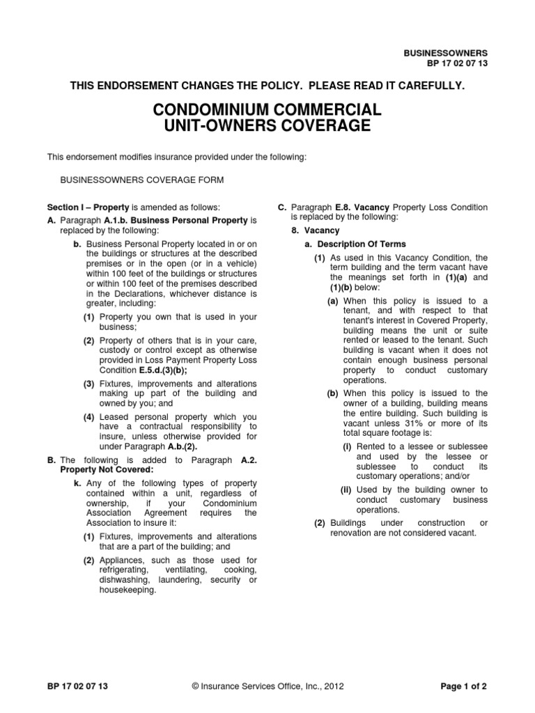 BP 17 02 07 13 Condominium Commercial UnitOwners Coverage PDF