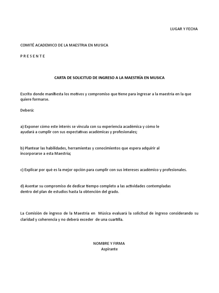 Carta de Ejemplo Solicitud Ingreso Maestria | PDF
