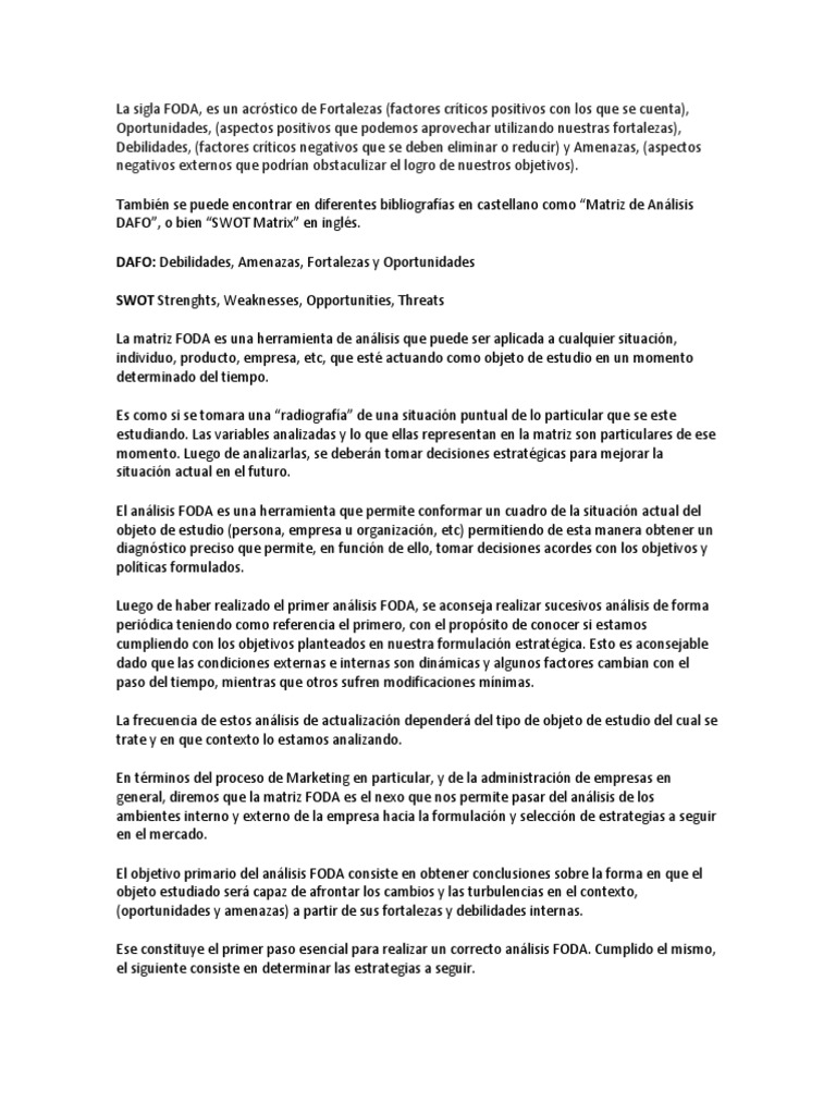 Análisis FODA: Estrategias y Ejemplos | PDF | Análisis FODA | Business