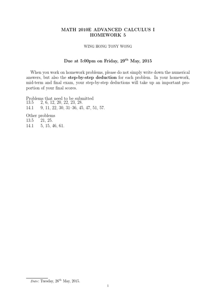Advanced Calculus I Homework 5 | PDF