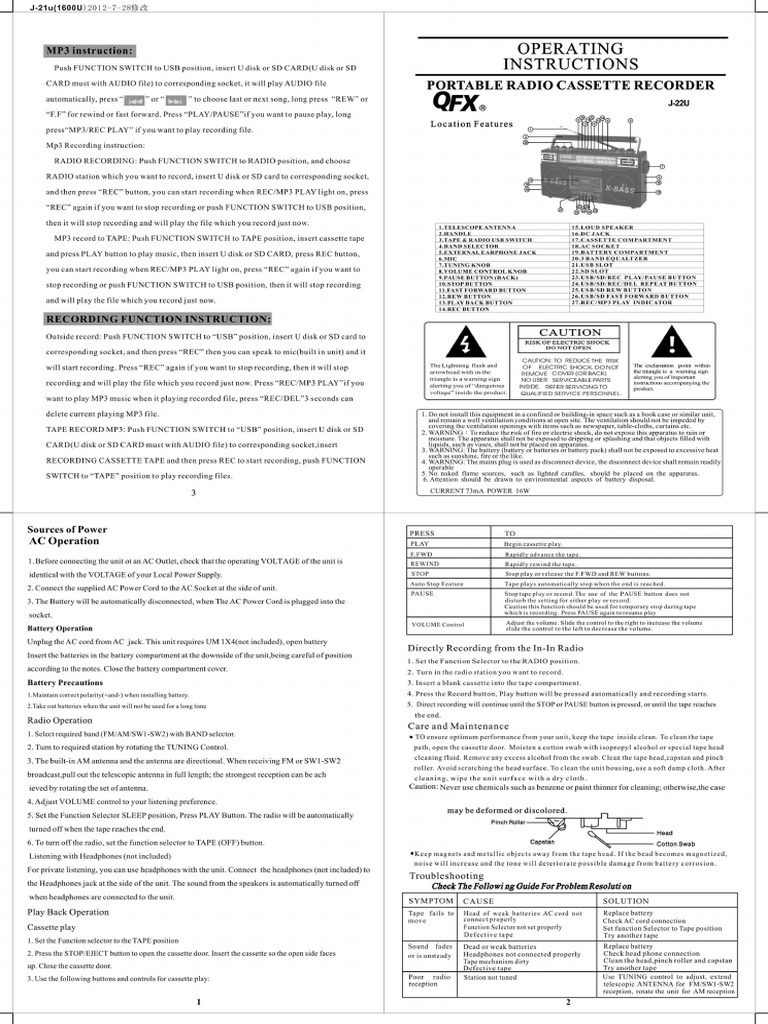 QFX J-22U English Manual | PDF | Consumer Goods | Portable Electronics