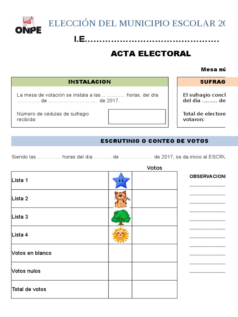 Diseño de Acta Electoral Reuniones Ley politica