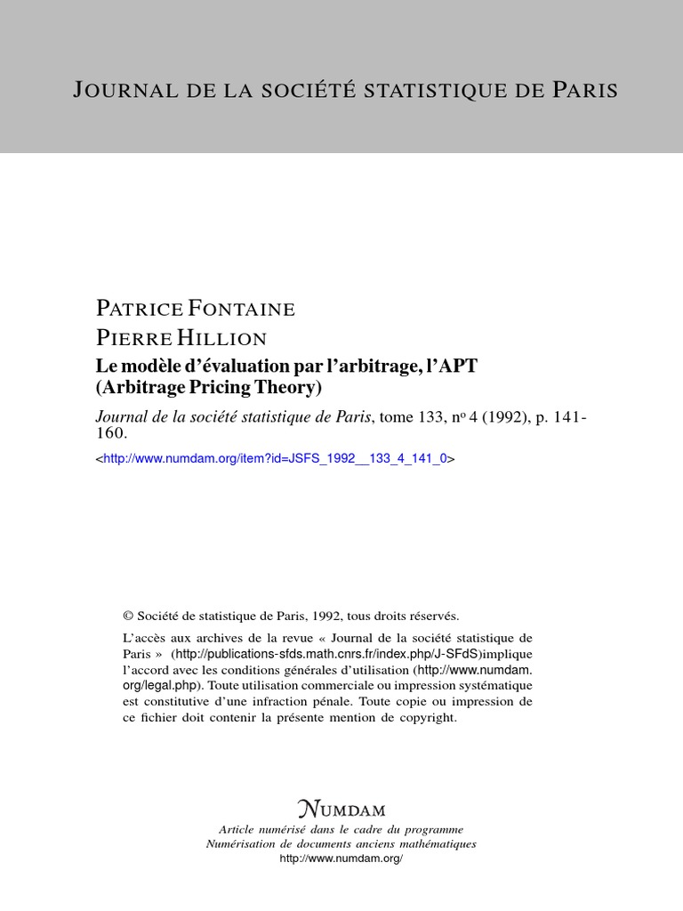 Modele APT PDF | PDF | Modèle d'évaluation des actifs financiers | Risque