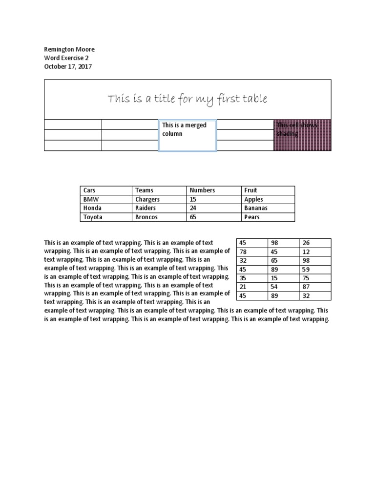 Data Table with Text Wrapping Example | PDF