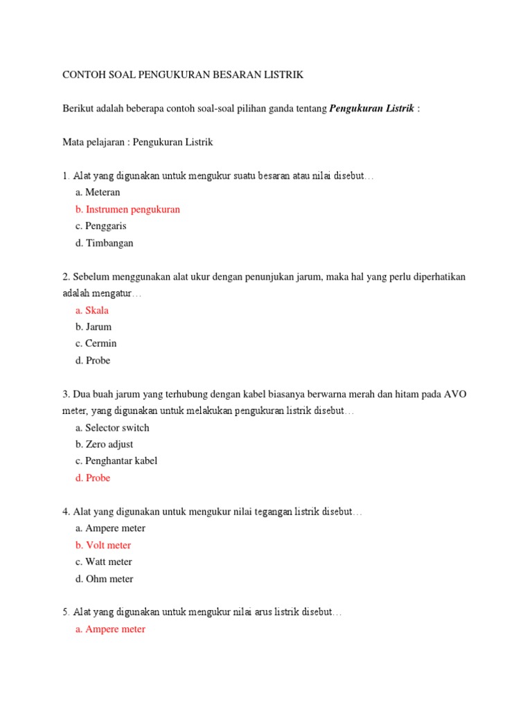 Contoh Soal Pengukuran Besaran Listrik
